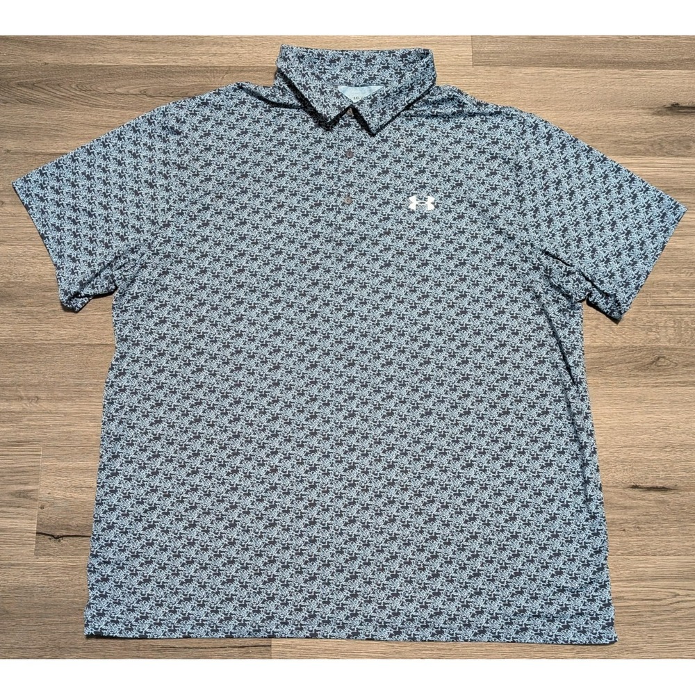 Under Armour Playoff Polo Men's Blue Floral Hawk All Over Print AOP Size‎ 3XL